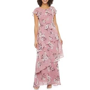 R & K Originals Pink Short Sleeve Floral Dot Maxi Dress Size 12